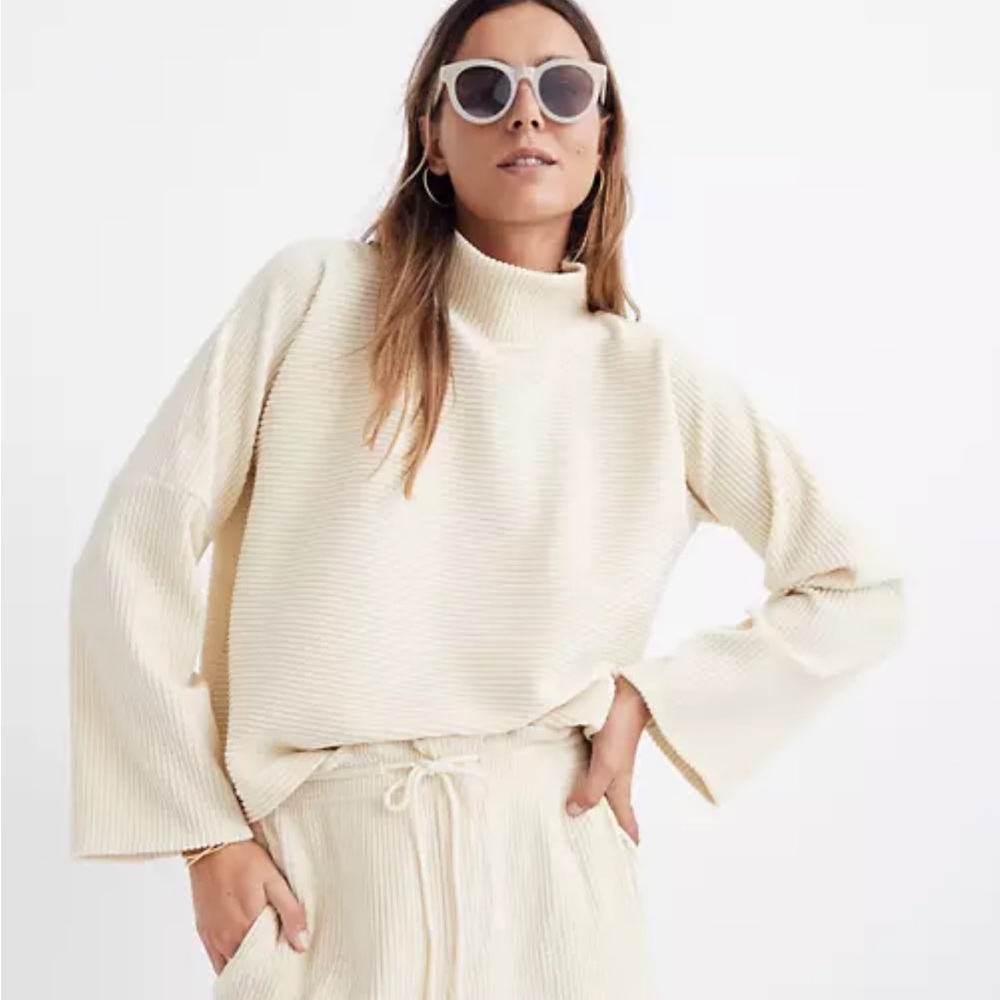 Madewell Texture & Thread Velour White Cream Corduroy Mockneck Top Sweater